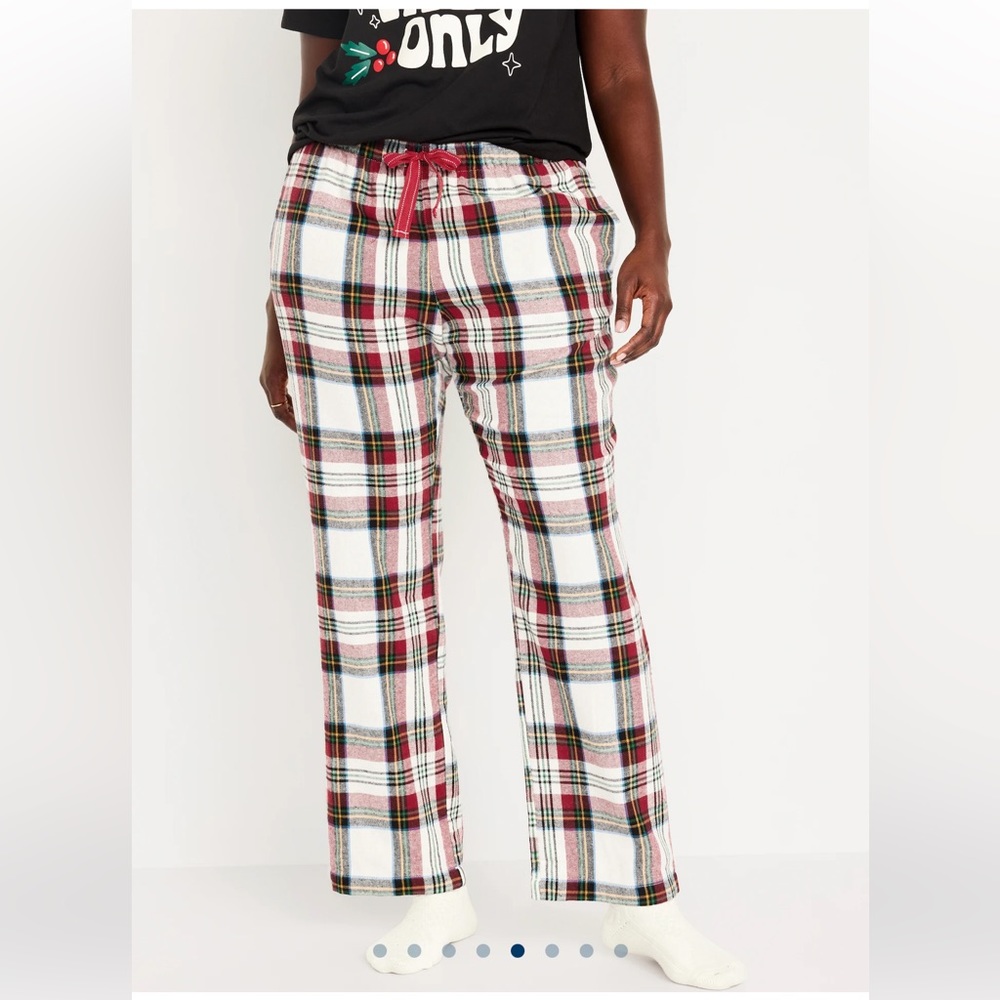 Old Navy White Tartan Mid-Rise Flannel Pajama Pants Sz XL New